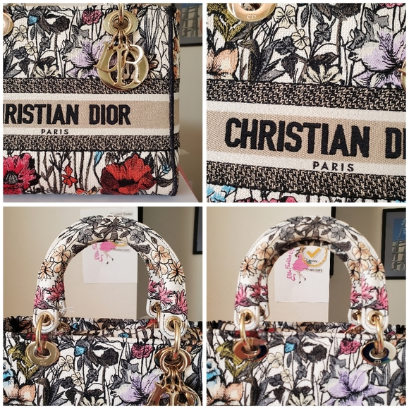 Lady Dior D lite flower latte embroidered medium bag - Picture 2 of 9